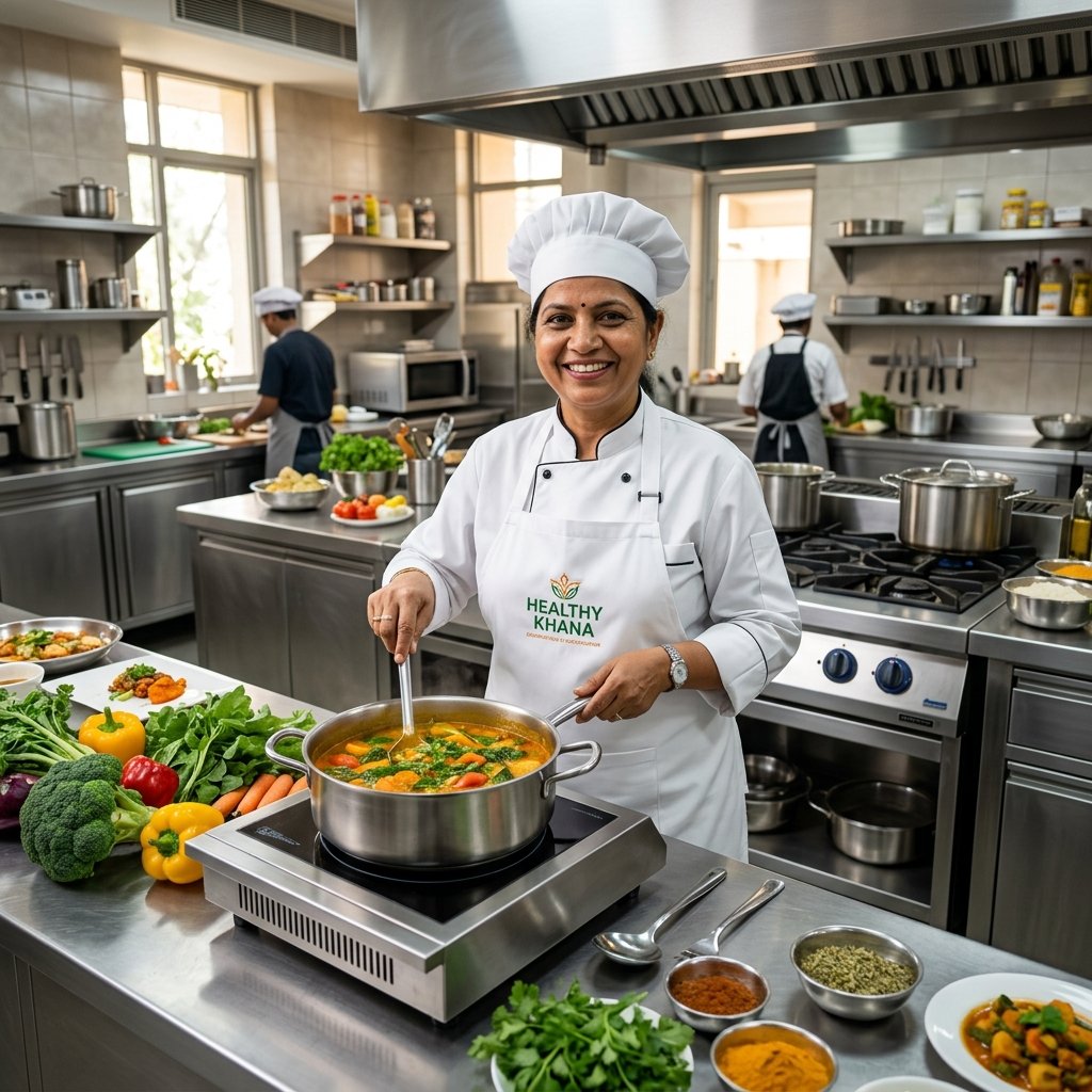 Hygienic kitchen and fresh food preparation by Indian kitchen staff