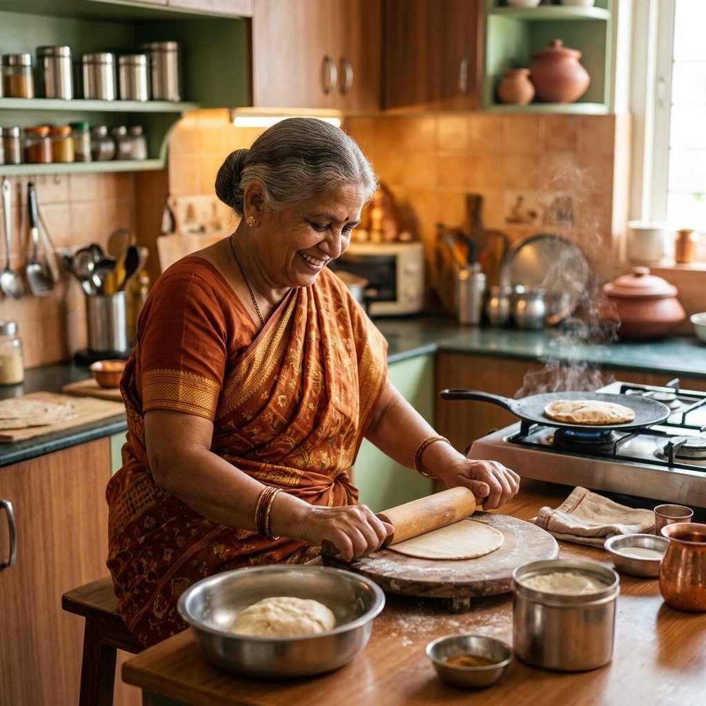 Traditional Indian cooking of hot fresh rotis representing homestyle hygiene